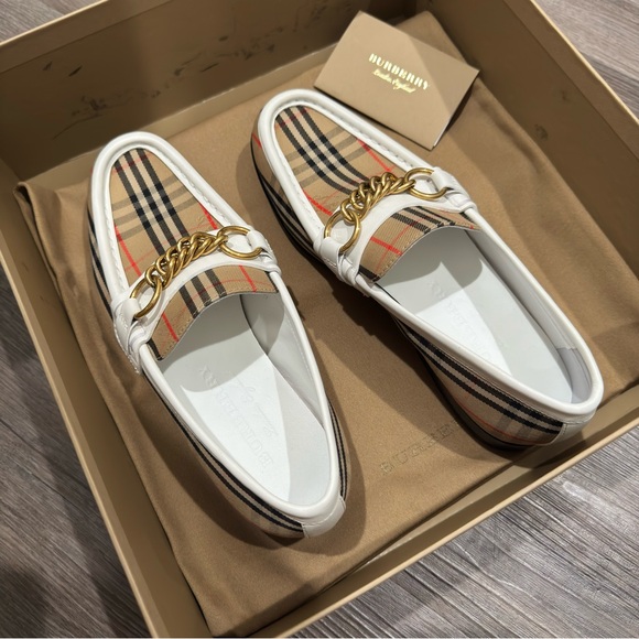 Burberry Moorley Logo Archive Check Loafers Off White - Picture 12 of 15